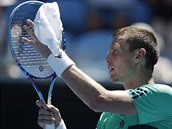 esk tenista Tom Berdych v duelu 1. kola Australian Open s Indem Bhambrim.