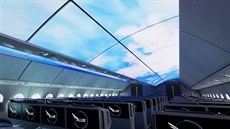 Studie inovativního osvětlení kabiny boeingu. Na strop se má promítat obloha, v...