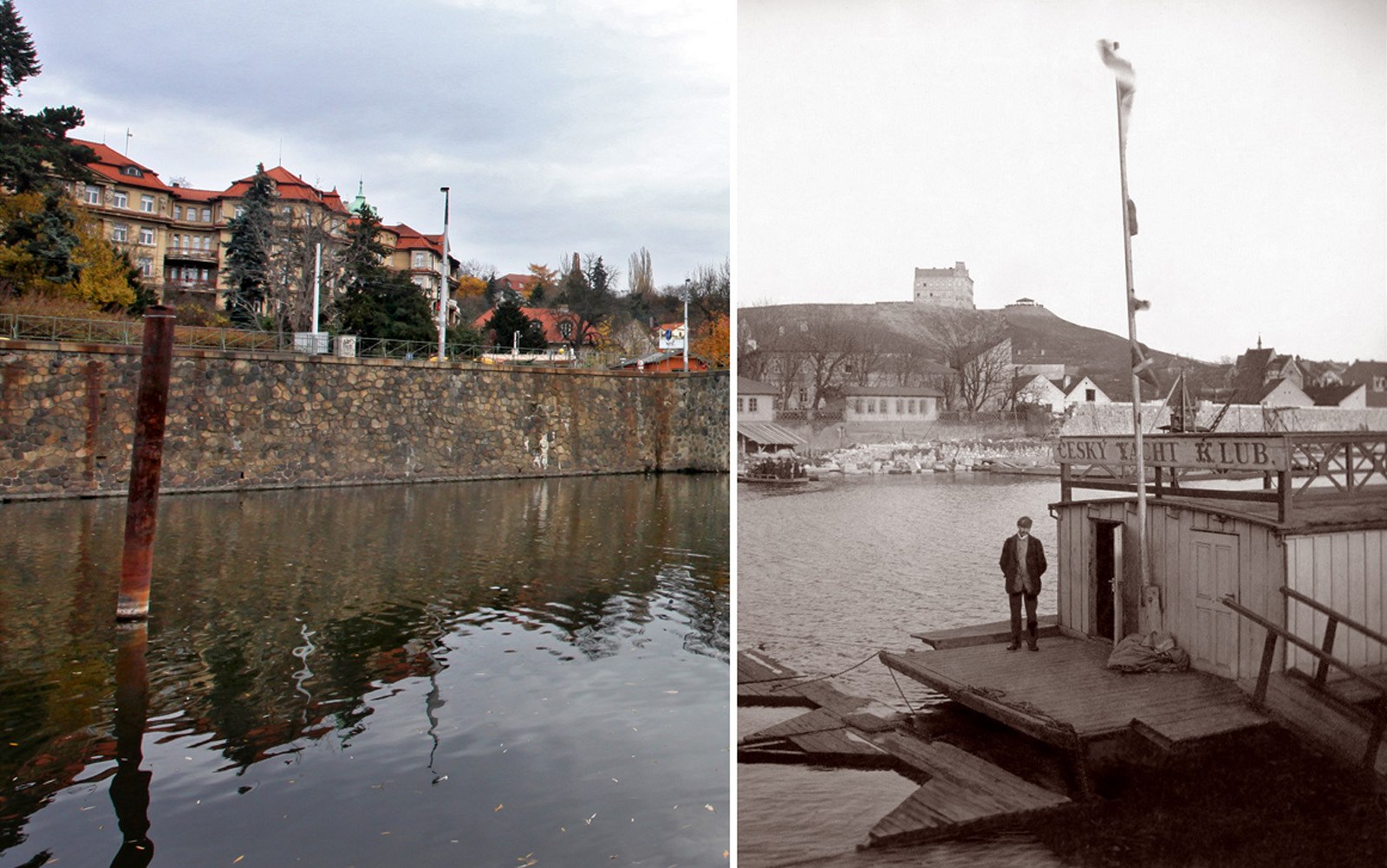 Podolský p�ístav na aktuálním snímku a fotografii kolem roku 1896