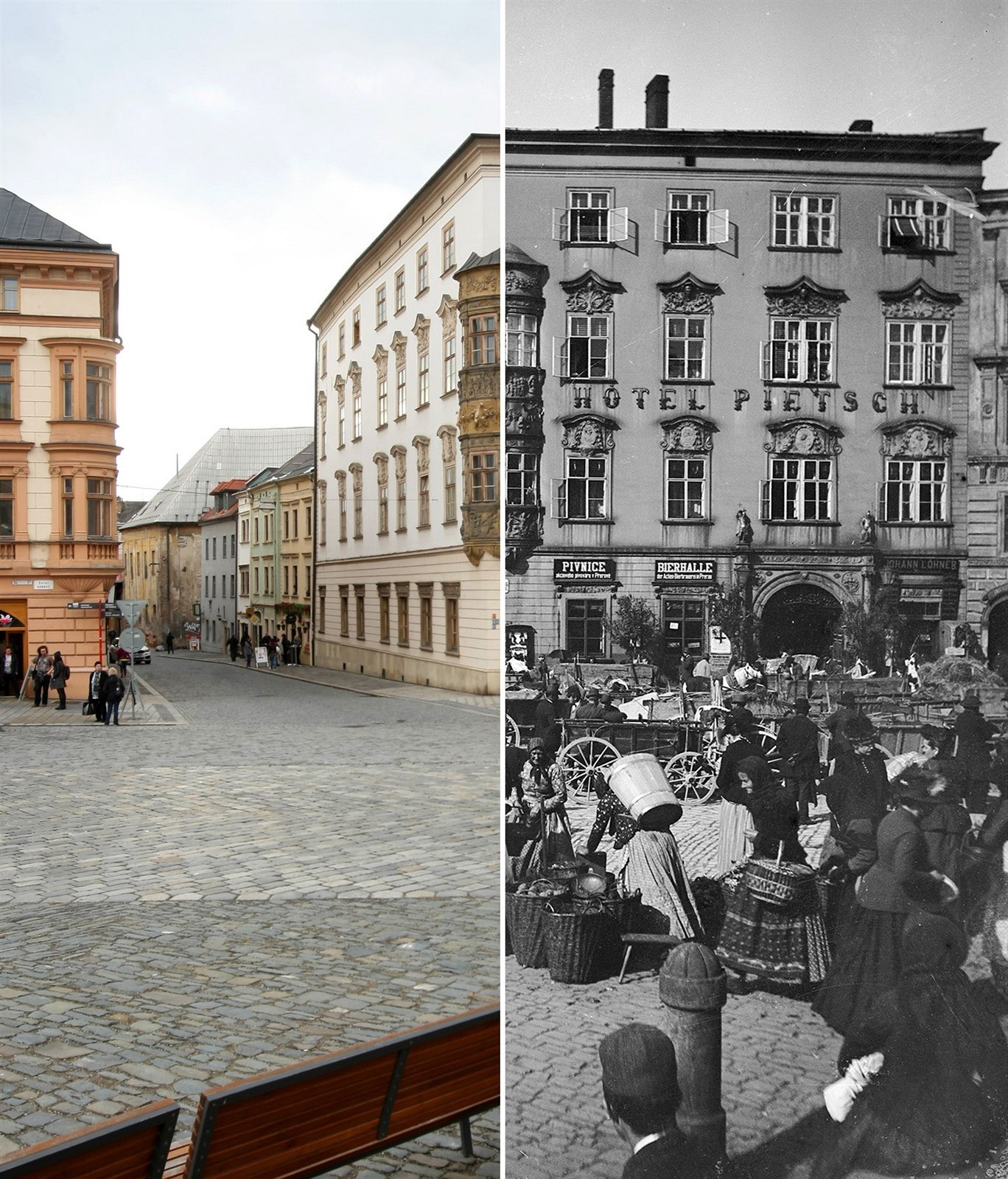 Hauenschild�v palác na olomouckém Dolním nám�stí na aktuálním snímku a kolem roku 1890
