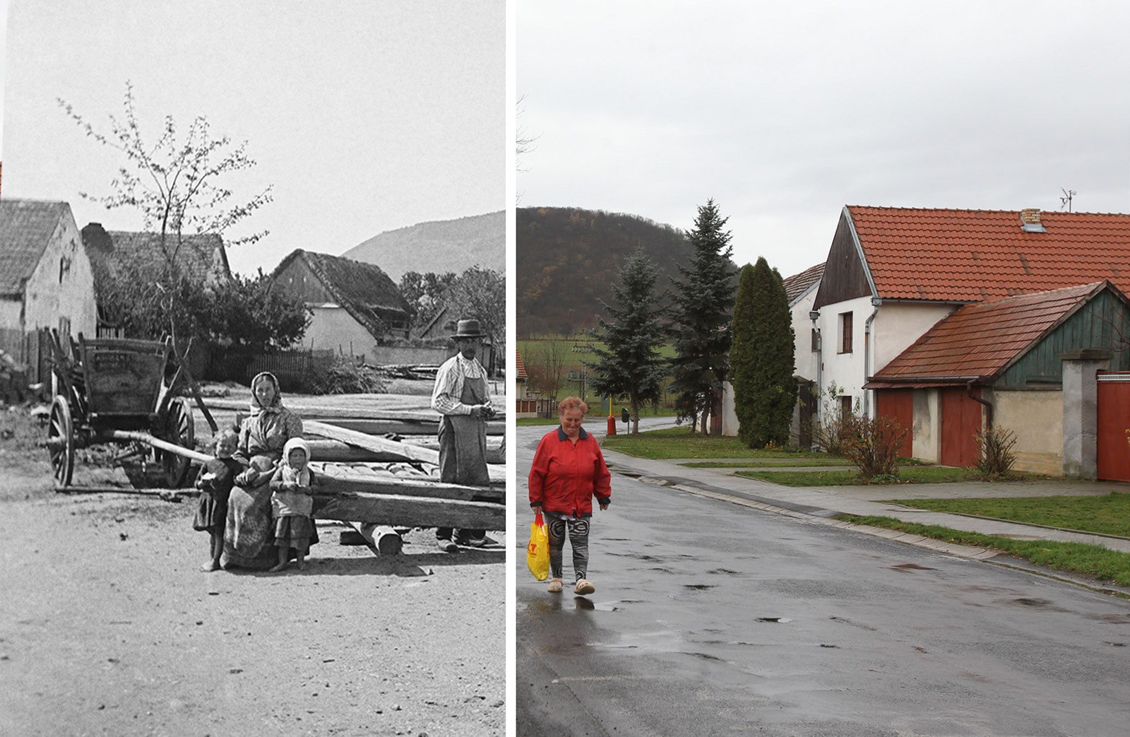 Rovné na Litom��icku kolem roku 1890 a na aktuálním snímku