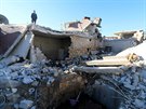 Následky bombardování syrské vesnice Turmanin v provincii Idlíb. Místní tvrdí,...