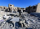 Následky bombardování syrské vesnice Turmanin v provincii Idlíb. Místní tvrdí,...