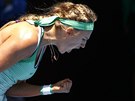 Bloruská tenistka Viktoria Azarenková se raduje z postupu do osmifinále...