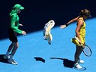 eská tenistka Barbora Strýcová odhazuje runík v osmifinále Australian Open.