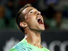 PLNÝ EMOCÍ. Luká Rosol ve druhém kole Australian Open.