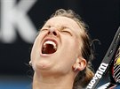 eská tenistka Barbora Strýcová se raduje z výhry nad Ameriankou Vaniou...