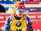Gabriela Soukalová v cíli sprintu Svtového poháru v italské Anterselv.