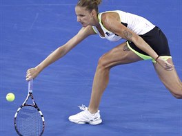 Karolna Plkov v duelu 3. kola Australian Open s Ruskou Makarovovou.