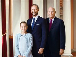 Norská princezna Ingrid Alexandra, korunní princ Haakon a král Harald V. (2016)