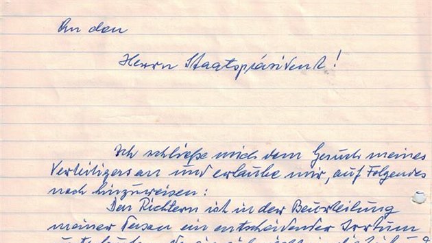 Run psan dopis z  29. kvtna 1962, kterm Adolf Eichmann dal izraelskho prezidenta o milost.