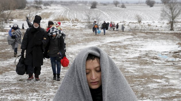 Migranti na makedonsko-srbské hranici (18.1.2016)