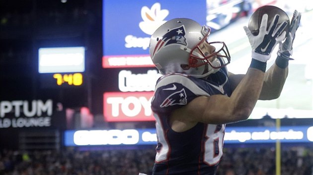 Danny Amendola z New England Patriots chytá pihrávku na touchdown.