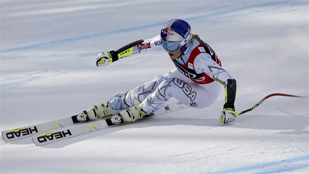 Lindsey Vonnov na trati superobho slalomu v Cortin d'Ampezzo