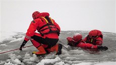 Hasii v Praze u Lahovického mostu nacviovali záchranu lovka, pod ním se...