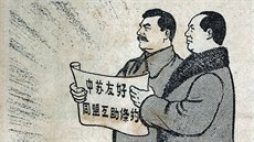Josif Stalin a Mao Ce-tung na kresb z roku 1950.