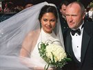 Phil Collins v den svatby v roce 1999 s tetí enou Orianne, se kterou se ped...