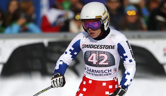 Ester Ledecká v cíli sjezdu v Garmisch-Partenkirchenu.