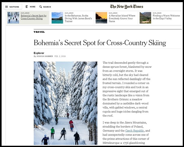 lánek v The New York Times vychvaluje lyování v Jizerských horách.