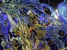 Performer from Beija Flor samba school parades on a float during the Carnival...
