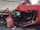 Tragická nehoda po sráce náklaák na obchvatu Jiína (2.2.2016).