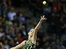 Karolína Plíková podává proti Simon Halepové v duelu 1. kola Fed Cupu.
