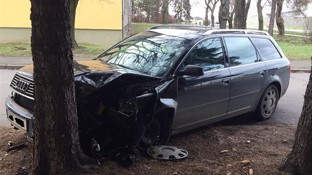 Řidič v Brandýse nad Labem naboural do stromu a od nehody utekl (5.2.2016).