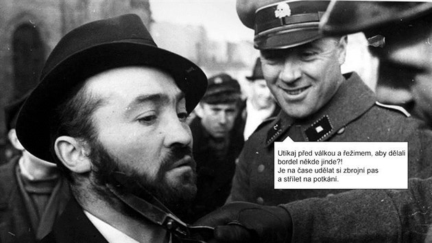 Příklad fotografií z období Třetí říše s komentáři ze současnosti zveřejněné na internetu v rámci kampaně Freikorps Tschechien.
