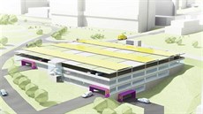 Vizualizace parkovacího domu v areálu Fakultní nemocnice v Plzni na Lochotín�.
