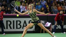 Karolína Plíková bojuje proti Simon Halepové v duelu 1. kola Fed Cupu.