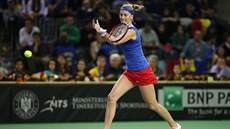 Petra Kvitová bojuje v utkání 1. kola Fed Cupu proti Monice Niculescuové z...