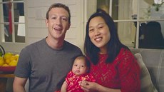 Mark Zuckerberg, jeho manelka Priscilla a jejich dcera Max (6. února 2016)