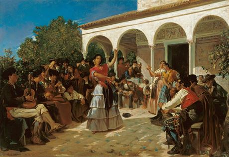 Cikánský tanec v zahradách Alcazár (Alfred Dehodencq, 1851)