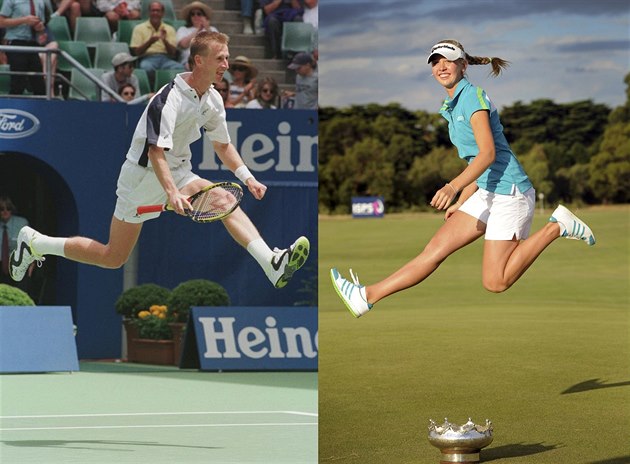 Petr Korda si povysko�il na oslavu vít�zství tenisového Australian Open v roce...