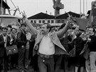 Lech Walesa v ervnu 1983 v gdaských lodnicích