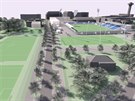 Vizualizace budoucí podoby fotbalového stadionu v Pardubicích.