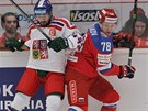 Milan Gula (vlevo) bojuje u mantinelu o puk s  Andrejem Svtlakovem.