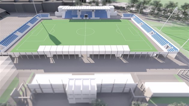 Vizualizace budouc podoby fotbalovho stadionu v Pardubicch.
