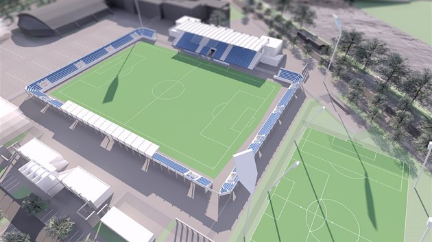 Vizualizace budoucí podoby fotbalového stadionu v Pardubicích.