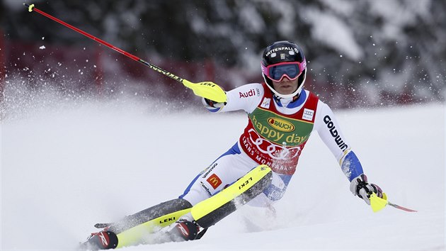 Frida Hansdotterov ve slalomu v Crans Montan.