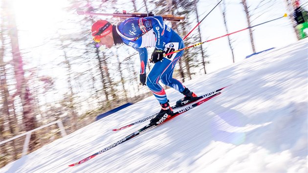 Bialtlonista Michal lesingr na trati sprintu v Presque Isle .