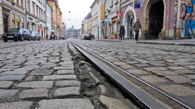 Stav tramvajové trati v centru Olomouce v ulici 8. kvtna a na vedlejí tíd...