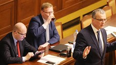 Pedseda TOP 09 Miroslav Kalousek bhem jednání o zákonu o elektronické...