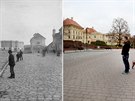 Námstí ve Slavkov u Brna kolem roku 1895 a dnes.