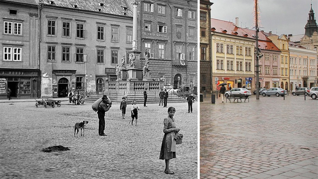 Plze�ské nám�stí Republiky kolem roku 1890 a na aktuálním snímku