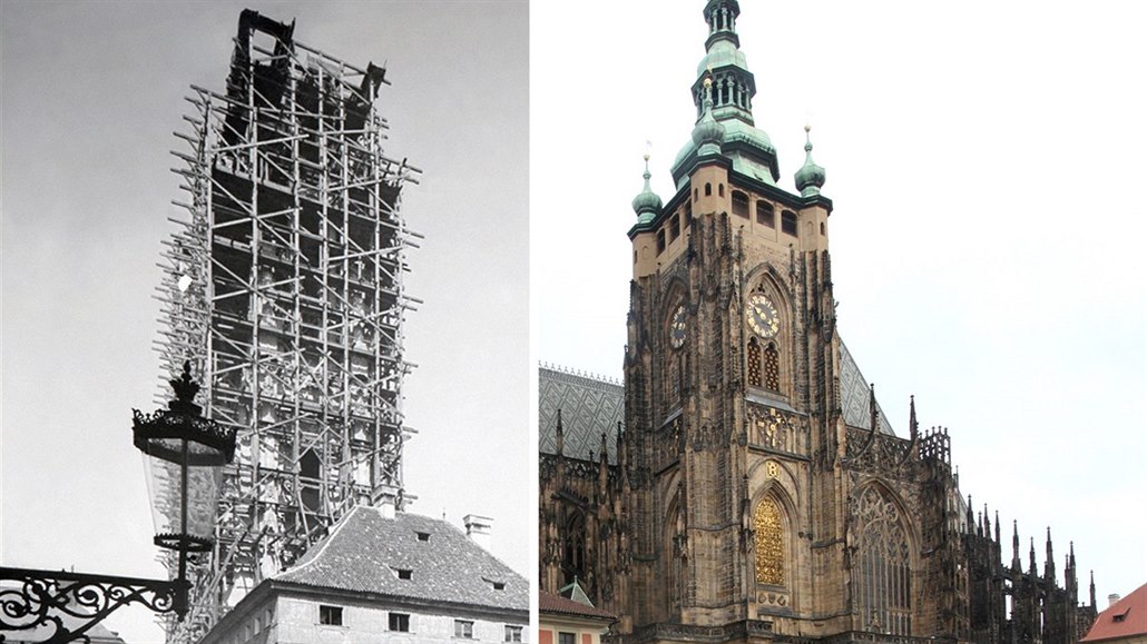 Katedrála sv. Víta v Praze - v letech 1891/1892 a dnes.