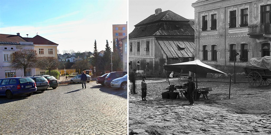 Nám�stí ve Sv�tlé nad Sázavou na aktuálním snímku a kolem roku 1898 