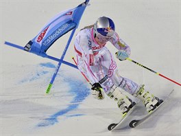 Lindsey Vonnov v paralelnm slalomu ve Stockholmu.