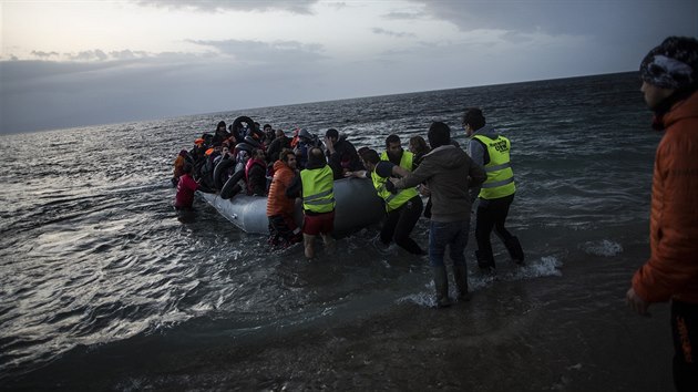 Uprchlci pistvaj na eckm ostrov Lesbos  (23. nora 2016)