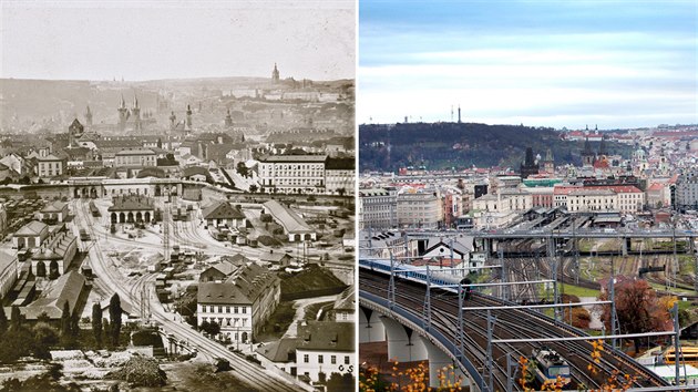 Pohled z Vtkova kolem roku 1875 a v souasnosti